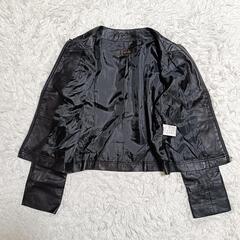 リフレクト ノーカラーレザージャケット アウター ジップアップ 羊革 黒色 9 M レディースの画像