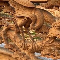 ◎お値下げしました‼️ 逸品 特大 細密木彫彫刻 欄間 鶴亀松の図