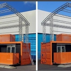 ★イベント用コンテナ★20FT 12V 電動ハイドロユニット リモコン開閉ドア 冷蔵庫4基 室内照明 屋上ステージ設備付 DJイベント 野外フェス等の画像