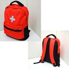 未使用保管品 防災バッグ 1人用 幅32×マチ16×高さ43cm 避難リュック 災害対策セット 31点セット 非常持ち出し袋 避難グッズ オレンジ×ブラック 札幌市 清田区 平岡の画像