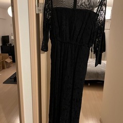 黒 レース マキシドレス 7部袖