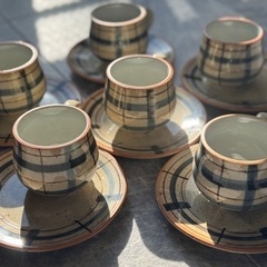 チェック柄 コーヒーカップ 6個セット 昭和 レトロ 喫茶店の画像