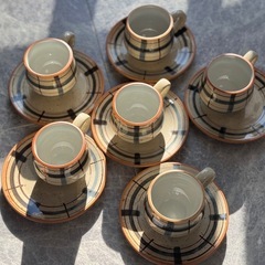 チェック柄 コーヒーカップ 6個セット 昭和 レトロ 喫茶店の画像