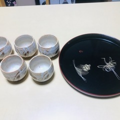レトロ湯呑み5客&お盆セットの画像
