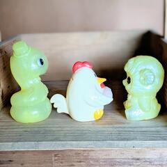 【昭和レトロ】JA 貯金箱 十二支キャラ ソフトビニール へび ひつじ とりの画像