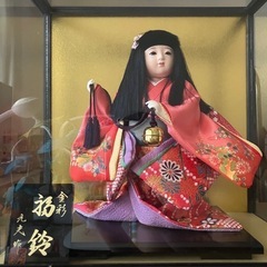 市松人形　ガラス箱&外箱付き 金彩　元夫作