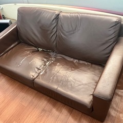  無料　ブラウン　革　2人掛けソファー　