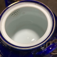 【新品未使用】有田焼　永泉作　菊紋　瑠璃色茶器揃え　木箱入り　藍色　急須&湯呑み5客の画像