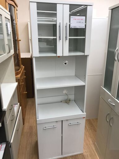 ★ジモティ割あり★  食器棚 ホワイト H180×W59×D37 クリーニング済み KJ7600
