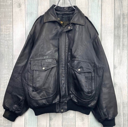 ユーロ古着 ヴィンテージ 古着 本革 G-1 A-2 レザージャケット フライトジャケット ブラック 80s フランス製