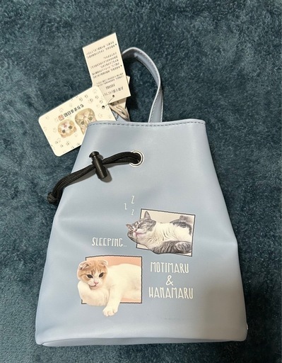 （新品未使用）もちまる日記　バッグ　巾着ポーチ　もちまる　はなまる　もちはな　（サックス）