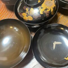 木製漆器　★★　漆塗り　金蒔絵　お椀　6客　蓋付　★★　本物の風格ありの画像
