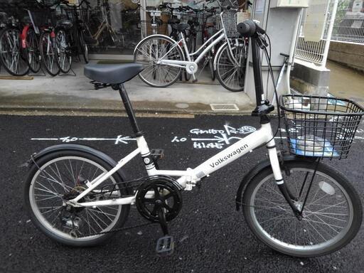 中古自転車３３４４　前後タイヤ新品！　折り畳み　フォルクスワーゲン　２０インチ　６段ギヤ　ワイヤー錠　ライトは付属していません