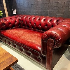 超ヴィンテージ品☆英国チェスターフィールドダブルソファ　業者リペア済み品☆