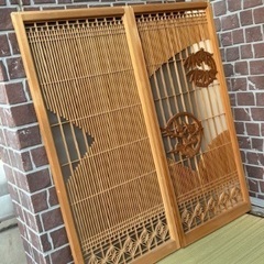 彫刻書院 格子 木製 彫刻 窓枠 欄間 和室 建具 古民家 松の図 七宝