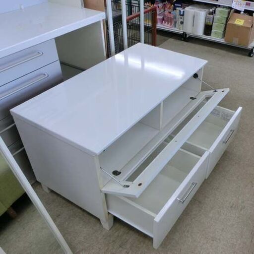 テレビ台 幅約105cm テレビボード TV台 白 引き出し付き マルミツ 鏡面 エナメル 札幌 西野店