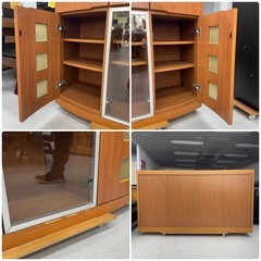 【美品‼️】高級国産家具♪ 156cm幅サイドボード キャビネット 多目的棚 リビングボード 木製ブラウン♪の画像