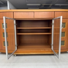 【美品‼️】高級国産家具♪ 156cm幅サイドボード キャビネット 多目的棚 リビングボード 木製ブラウン♪の画像