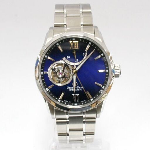 美品 ORIENT STAR SEMI SKELETON 自動巻き腕時計 RK-AT0011A 白蝶貝ブルー 3針 パワーリザーブ針 オープンハート 裏スケルトン 札幌市 清田区 平岡
