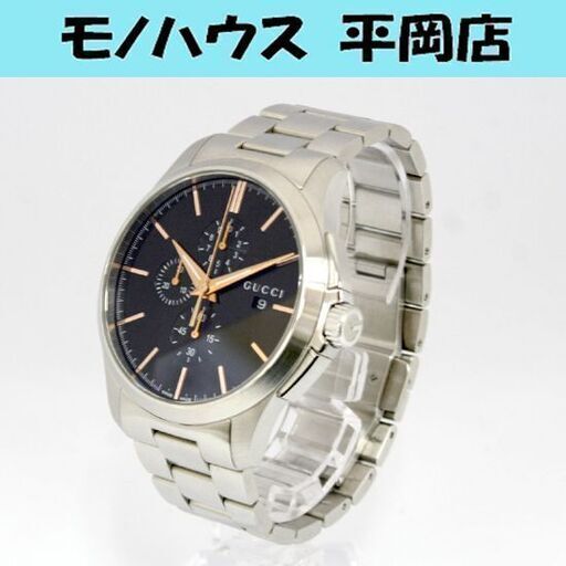 動作品 GUCCI Gタイムレスクロノ YA126272 クオーツ式腕時計 デイト スモセコ 30分針 1/10秒針 ブラックダイヤル 25年1月電池交換 札幌市 清田区 平岡