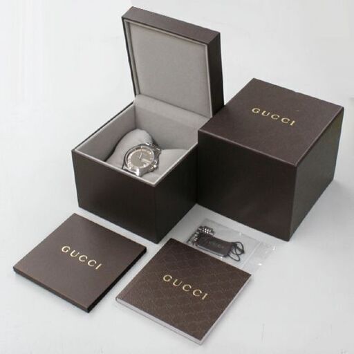 動作品 GUCCI Gタイムレス YA1264106 クオーツ式腕時計 3針 デイト ブラウンダイヤル 9連ブレス 25年1月電池交換