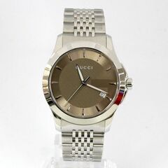 動作品 GUCCI Gタイムレス YA1264106 クオーツ式腕時計 3針 デイト ブラウンダイヤル 9連ブレス 25年1月電池交換 札幌市 清田区 平岡の画像