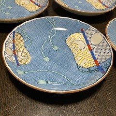 【新品未使用】相撲土産　軍配柄の銘々皿　16cm中皿5枚　光峰窯の画像