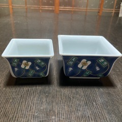 【新品未使用】軍配柄　角小鉢　大小重ね5客　ブルー　相撲土産　箱付きの画像