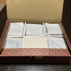 【新品未使用】軍配柄　角小鉢　大小重ね5客　ブルー　相撲土産　箱付きの画像