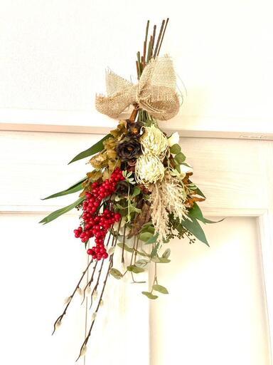 【造花】ドライフラワー（ナチュラルな秋色スワッグ）