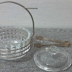 シュガーポット　レトロ　型押し・カットガラス　アンティーク　ヴィンテージ　未使用の画像