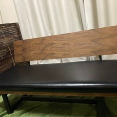 ソファ ベンチ　アイアン インダストリアル レザー調 木 ウッド 合皮 