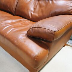 定価148,000円！ヤマダ電機＆IDC大塚家具 本革 3人掛けソファ レザーソファ 3Pソファ 195cm幅 ハイバック ソファベッド クッション の画像