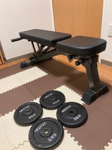 アイロテック 5kgプレート４枚 20kg ダンベル ベンチプレス 可変ベンチ台・プレート20kg(5kg×4枚) IROTEC バーベル プレート