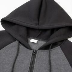 新品🉐XL春秋の男性用カラーブロックドローストリングフード付き長袖ジップアップジャケット、ポケット付き、ワークアウトトレーニングの画像