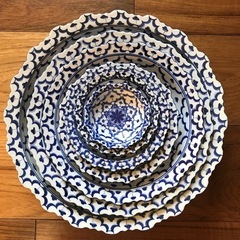 タイ食器7枚セット　　ホワイト&ブルー￼の画像