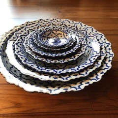 タイ食器7枚セット　　ホワイト&ブルー￼