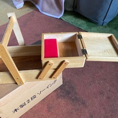 【値下げしました‼️】新品 裁縫 木製ソーイングボックス お裁縫箱（2段）の画像