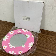 【差し上げます】 カラフルミラー　ピンク　壁掛け　保管品