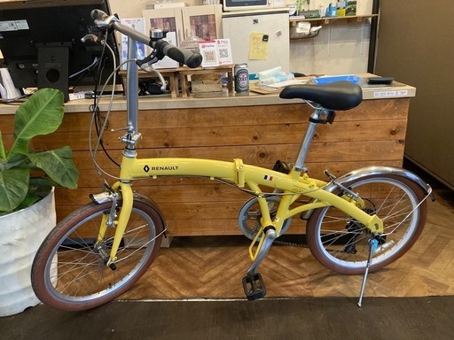 【RENAULT】ルノー　チェーン新品！アルミフレーム　7段変速　20インチ折りたたみ自転車　イエロー