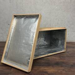 🔷🔶🔷WY15/21 茶箱 木箱 ブリキ張り 収納箱 蓋付 着物収納 道具箱 ヴィンテージ 昭和レトロ アンティーク 古民具 古道具 ★直接引取歓迎🔷🔶🔷の画像