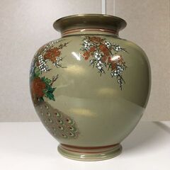 九谷焼　圓山作　花瓶・壺　孔雀　鳳　花鳥図　金彩　金縁　花器 陶芸 工芸品の画像