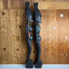 M1225603K 高さ122㎝ セットアフリカ 木彫 民族  オブジェ  置物  プリミティブアート  フォークアート アンティーク 現状品 中古品  の画像