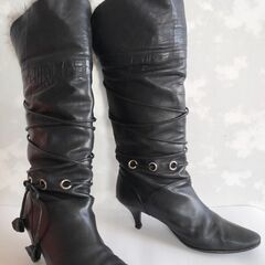 【美品】JILLSTUART本革レザー毛皮ヒール5cmロングブー...