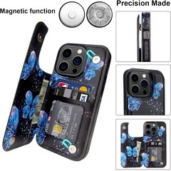 iPhone14ProMax 手帳型 ケース 蝶 ブラックの画像