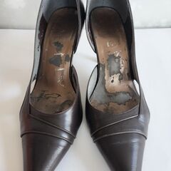 【INDIVI】ヒール高7cmこげ茶レザー24.0cmハイヒール　パンプスの画像