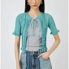 交換歓迎　moussy  カーディガン　ラメ入り　水色　未使用