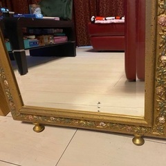 ゴールド スタンドミラー 姿見 アンティークミラー、45cmX153cm Used・美品の画像