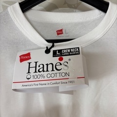 Hanes 100%コットン L クルーネック長袖Tシャツ　新品未使用の画像