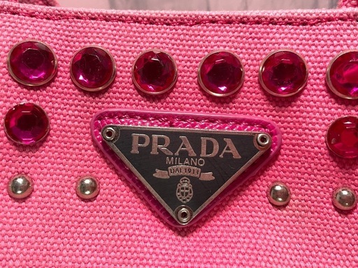 プラダ カナパ トートバッグ ピンク ビジュー バッグ  ハンドバッグ PRADA スタッズ キャンバス ショルダーバッグ 激安